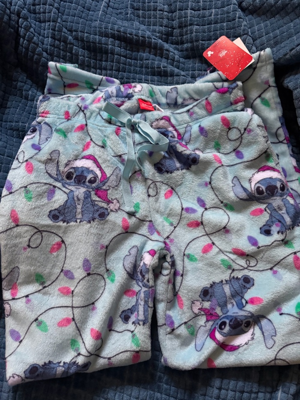 Disney Women's Plush Pajama Pants - Light Blue with Multicolor Lights